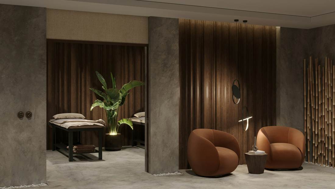 Treatment room and lounge chairs in a physiotherapy centre in Toronto, after its relocation